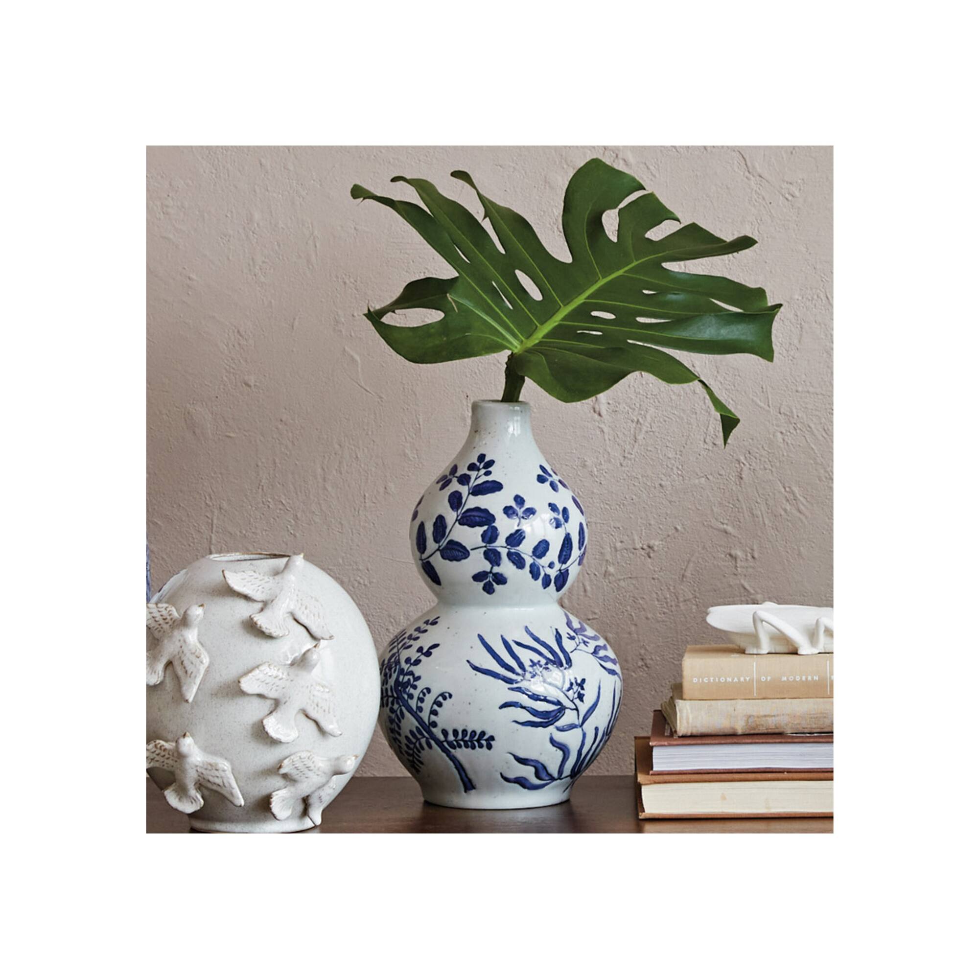 Hello Honey® 15" Blue & White Hand Painted Stoneware Vase